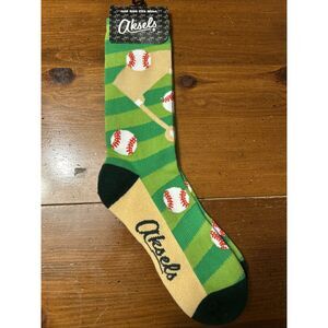 Askels | NWT Baseball Novelty Crew Socks | Green Field Print | One Size Fits Mos